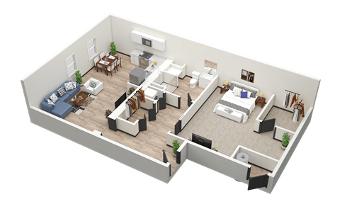 Floor plan for 1 bed, 1 bath, 1100 sqft